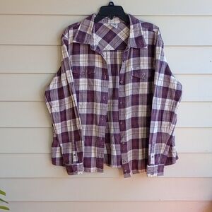 Carhartt Women's Purple and White Plaid Long Sleeve Shirt